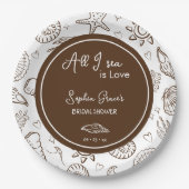 All I Sea is Love Brown Seashells Doodles ペーパープレート (正面)