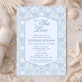 All I Sea Is Love Dusty Blue Coastal Bridal Shower 招待状