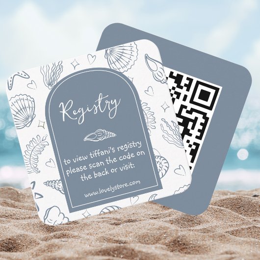 All I Sea is Love Dusty Blue QR Code Bridal Shower エンクロージャーカード