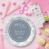 All I Sea is Love Dusty Blue Seashells Doodles  ペーパープレート (パーティー)