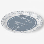 All I Sea is Love Dusty Blue Seashells Doodles  ペーパープレート (アングル)