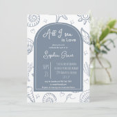 All I Sea is Love Dusty Blue Seashells Doodles 招待状 (スタンド正面)