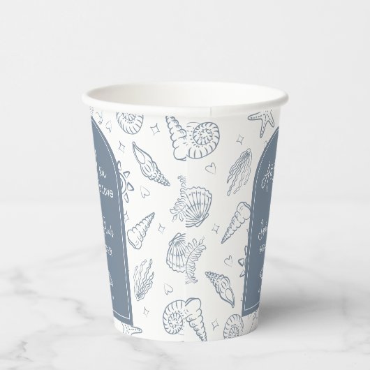 All I Sea is Love Dusty Blue Seashells Doodles 紙コップ (右)