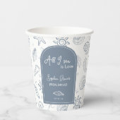 All I Sea is Love Dusty Blue Seashells Doodles  紙コップ (正面)