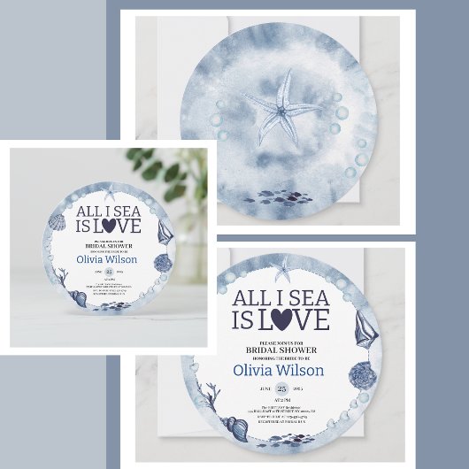 All I Sea Is Love Nautical Bridal Shower Seashell  招待状