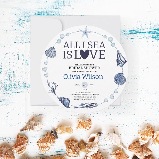 All I Sea Is Love Nautical Bridal Shower Seashell 招待状