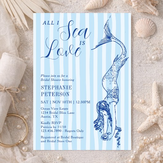 All I Sea Is Love Nautical Mermaid Bridal Shower 招待状