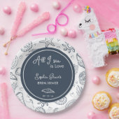 All I Sea is Love Navy Blue Seashells Doodles  ペーパープレート (パーティー)