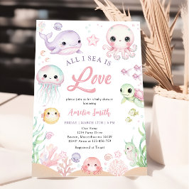 All I Sea Is Love Ocean Animal Girl Baby Shower 招待状