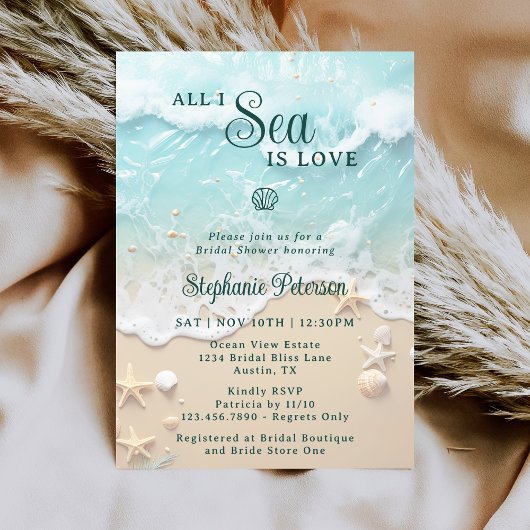 All I Sea Is Love Ocean Waves Beach Bridal Shower 招待状