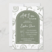 All I Sea is Love Sage Green Doodles Bridal Shower 招待状 (正面)