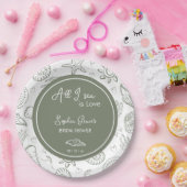 All I Sea is Love Sage Green Seashells Doodles  ペーパープレート (パーティー)