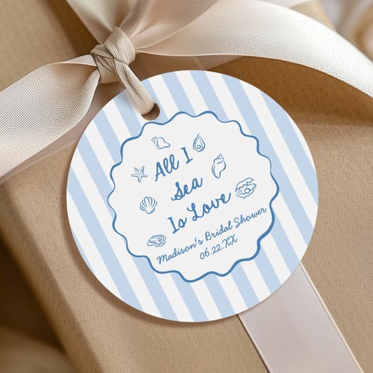 All I Sea Is Love Seashell Coastal Bridal Shower フェイバータグ