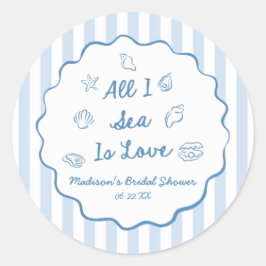 All I Sea Is Love Seashell Coastal Bridal Shower ラウンドシール