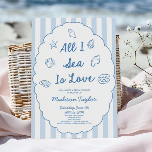 All I Sea Is Love Seashell Coastal Bridal Shower 招待状