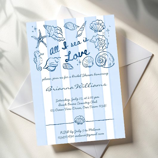 All I sea is love seashells bridal shower 招待状