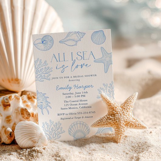 All I sea Is Love Seashells Bridal Shower 招待状