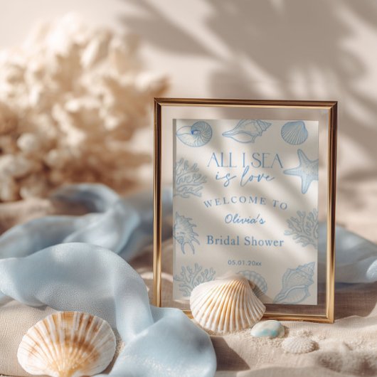 All I sea Is Love Seashells Bridal Shower welcome ポスター