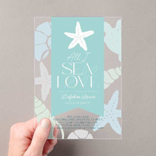 All I Sea is Love Starfish Bridal Shower アクリル招待状 (インサイチュ (ポータブル))