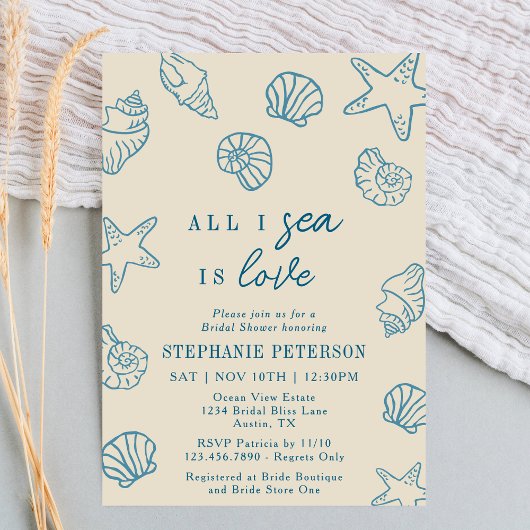 All I Sea Is Love Whimsical Beach Bridal Shower 招待状