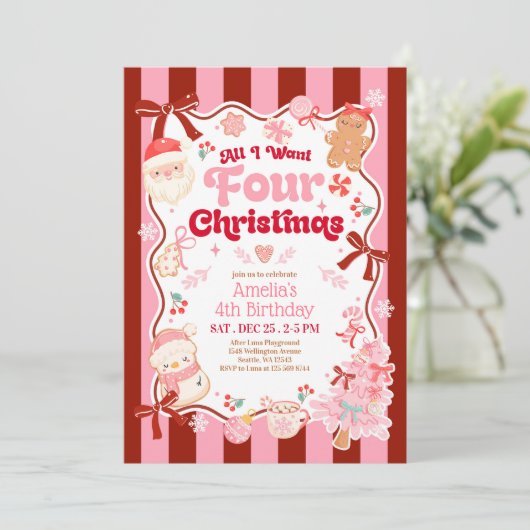 All I Want Christmas 4th Birthday Invitation 招待状 (スタンド正面)