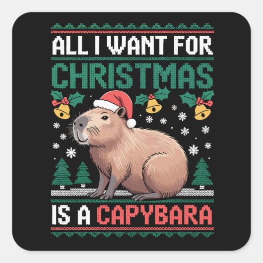All I Want For Christmas Is A Capybara Animal Gift スクエアシール (正面)