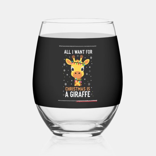 All I Want For Christmas Is A Giraffe Animal Ugly ステムなしワイングラス (正面)