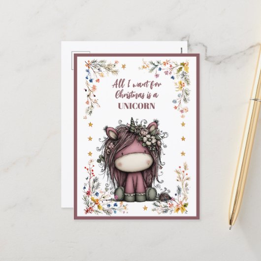 All I Want for Christmas Is A UNICORN シーズンポストカード (正面/裏面インサイチュ)