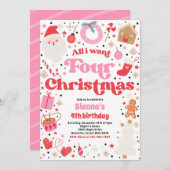 All I Want Four Christmas 4th Birthday Party 招待状 (正面/裏面)