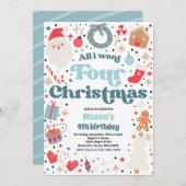 All I Want Four Christmas 4th Birthday Party 招待状 (正面/裏面)