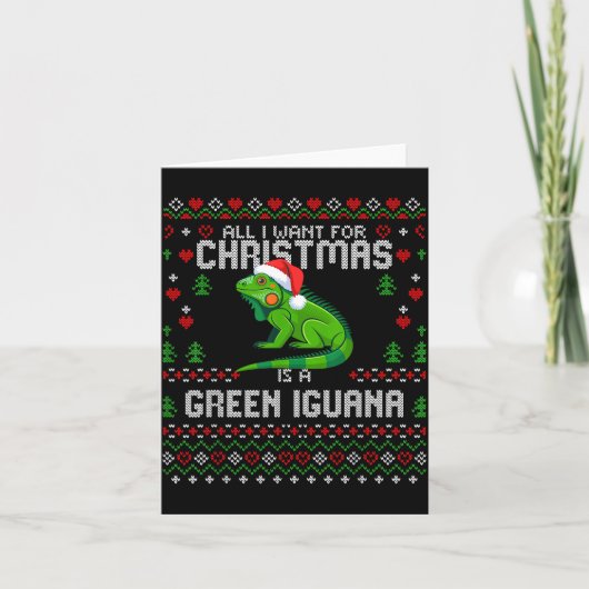 All I Want Green Iguana Lizard Christmas Ugly Xmas カード (正面)