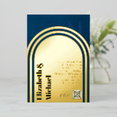 All-in1 GOLD FOIL Navy Blue Photo QRコードモダン 箔招待状 (立ち正面)