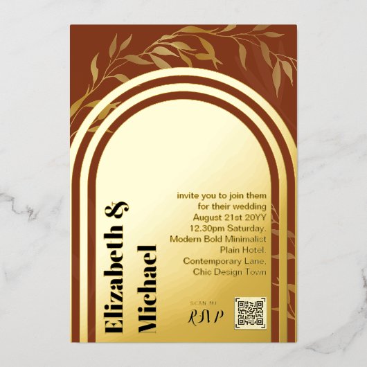 All-in1 GOLD FOIL Terracotta写真QRコードモダン 箔招待状 (正面)