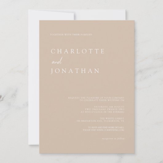 All in シンプル One モダン Script Taupe Pink 結婚's 招待状 (正面)