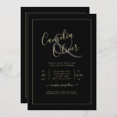 All-in-1エレガントクラシック金ゴールド結婚文字 招待状 (正面/裏面)