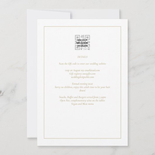 All-in-1エレガントクラシック金ゴールド結婚文字 招待状 (裏面)