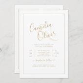 All-in-1エレガントクラシック金ゴールド結婚文字 招待状 (正面/裏面)