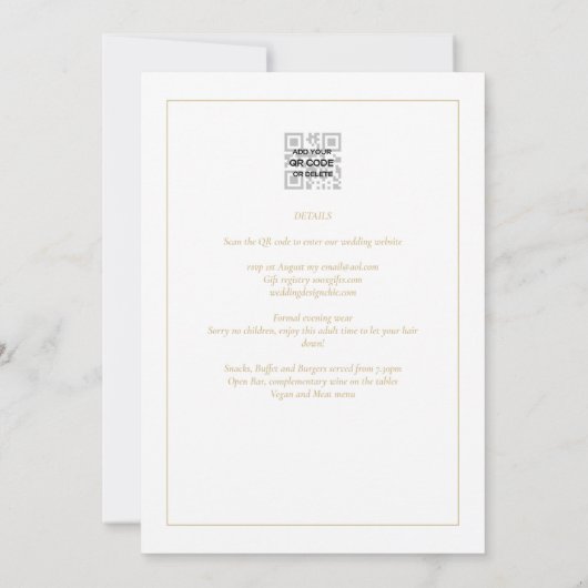 All-in-1エレガント金ゴールドクラシック文字ホワ結婚イト 招待状 (裏面)