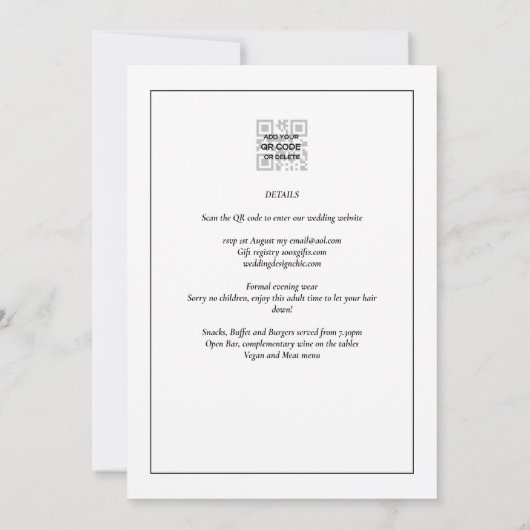 All-in-1クラシックエレガントフォント白結婚色 招待状 (裏面)