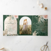 All-in-1グリーンパンパスグラスピーチ結婚の写真T 三つ折り招待状 (内部)