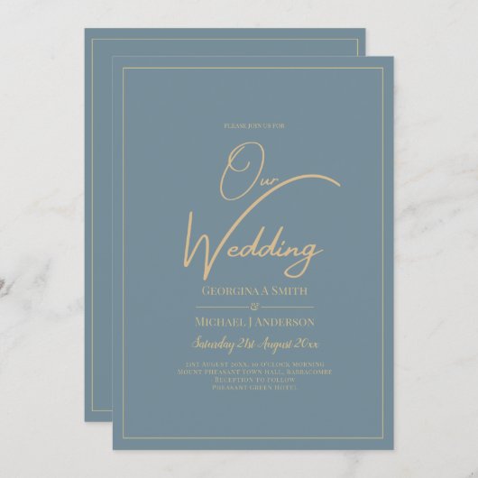 All-in-1シーエレガントガラスティール(緑がかった色)金ゴールド結婚のQR cd 招待状 (正面/裏面)