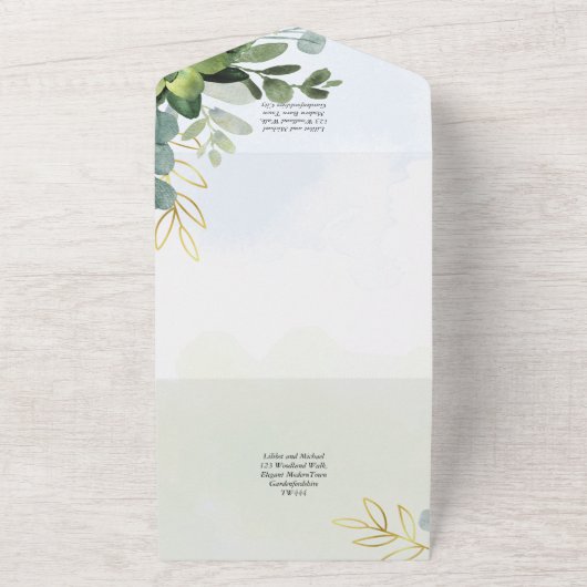 All-in-1ユーカリ葉招待状とRSVPの葉 オールインワン招待状 (外側)