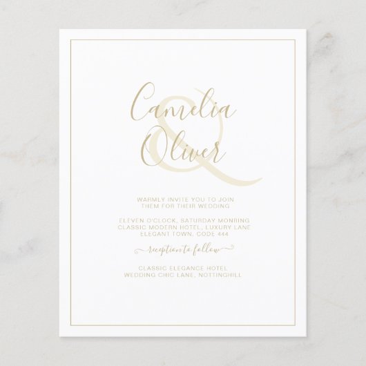All-in-1白エレガント金ゴールドフォントクラシック結婚の チラシ (正面)