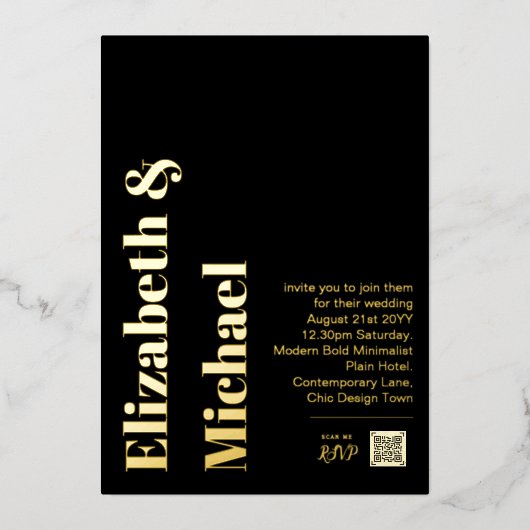 All-in-1金実在箔ブラックフォトQRコードフォイルI 箔招待状 (正面)