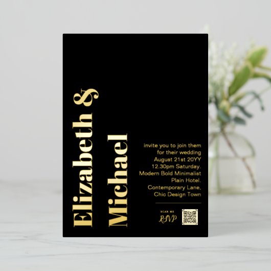 All-in-1金実在箔ブラックフォトQRコードフォイルI 箔招待状 (立ち正面)