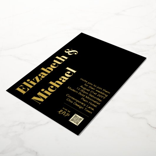 All-in-1金実在箔ブラックフォトQRコードフォイルI 箔招待状 (回転した状態)