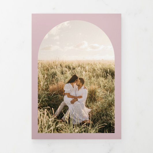 All-in-1 Dustyバラ結婚式RSVPプログラムの写真 三つ折り招待状 (カバー)