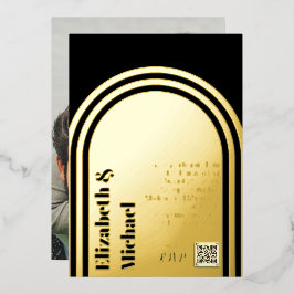 All-in-1 GOLD FOILブラックフォトQRコードモダン 箔招待状