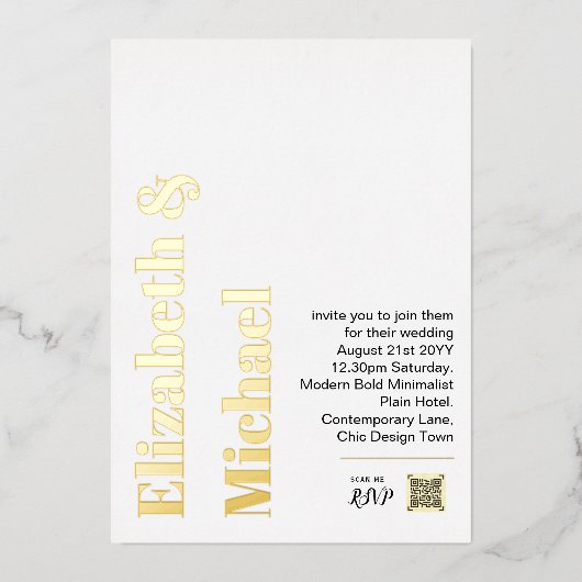 All-in-1 GOLD FOILホイ実在ルQRコーモダンド 箔招待状 (正面)