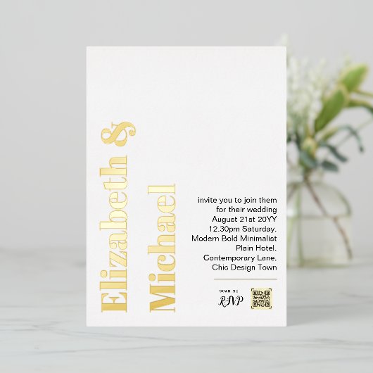 All-in-1 GOLD FOILホイ実在ルQRコーモダンド 箔招待状 (立ち正面)